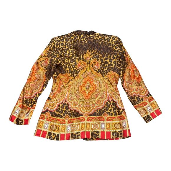 Escada Vintage Brown Leopard Print Red & Gold Paisley Silk Size 36 EU 4 US - Picture 3 of 4
